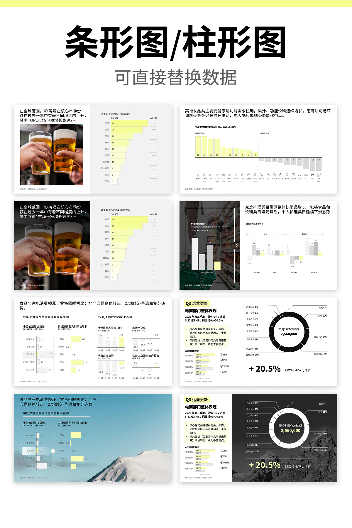 数据图表PPT模板实例 – 条形图、柱形图